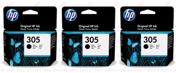 3x Original HP 305 Black Ink Cartridges For DeskJet 2724 Printer