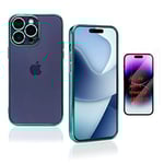 COQTEL® Coque pour iPhone 14 Pro Max Housse Transparente en Silicone TPU Antichoc étui avec Contours de Couleur Verte Protection caméras arrière protège écran avec kit de Verre trempé Offert