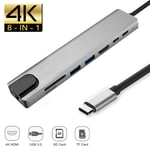 Type-c 8 en 1 HUB Station d&#39;accueil multifonction Hub USB Convertisseur HDMI Charge PD pour IPad Pro MacBook Air Pro Ordinateurs portables Tablettes USB C et plus