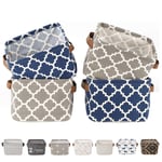 LessMo 4 Pack Storage Baskets, Collapsible Mini Storage Boxes, Canvas Fabric Waterproof Storage Bins made from Cotton and Linen, for Toys, Bathroom, Closets, Playroom (LUCKY, Thin/waterproof)