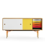 Sideboard With Tray Unit, Dark oiled oak, White/Yellow, Orange Steel, Warm
