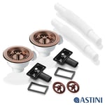 2x 90mm Antique Copper Waste 2x Overflow For Astini RAK Rangemaster Ceramic Sink