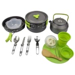 SKYBIRD Camping Cookware Set, Outdoor Cooking Mess Kit Pots Pan Hard Anodized Aluminum Easy To Clean Folding Spork Knife Spoon for Picnic BBQ Backpacking Hiking,Green