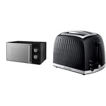 Russell Hobbs Honeycomb RHMM715B 17 Litre 700W Black Solo Manual Microwave & 26061 2 Slice Toaster - Contemporary Honeycomb Design with Extra Wide Slots and High Lift Feature, Black
