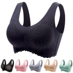 Hers Wings - Wireless Push Up Comfort Shock-Proof Latex Pad Lace Bra, Women's Seamless Bra Breathable, Cooling & Moisture-Wicking (XXXL,Black)