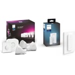 Philips Hue White and Color Ambiance, Kit de démarrage GU10 x 3, Pont et Smart Button, compatible Bluetooth & Hue Dim Switch Télécommande nomade variateur de lumière V2