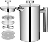 MaxMiuly 4 Cup Cafetiere Stainless Steel Double Wall French 650ml, Silver 