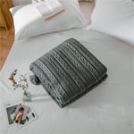 Autumn and Winter Plus Wool Knitted Tassel Blanket, Knitted Throw Blanket for Sofa, Chunky Throw Large Knitted Thick Warm Pom Sofa Bed Blanket (Dark grey,200 x 230 cm)