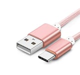 Just Accessories® - Extra Strong 2M Rose Fabric Braided USB Type C USB-C Charger Cable For Xperia XZ Premium / L1 / XA1, Samsung Galaxy A3, A5,2017 ONLY OnePlus 3T 5