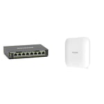 NETGEAR (GS308EPP) Switch Ethernet PoE 8 Ports RJ45 Gigabit (10/100/1000) & Point d'accès Borne WiFi 6 (WAX214v2) -Vitesse Dual-Band AX1800