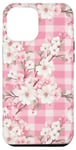 iPhone 15 Plus Pink Sakura Flower Plaid Pattern Case