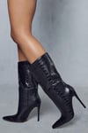 Croc Pointed Heeled Ankle Boots