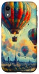 Coque pour iPhone XR Ballons à air chaud de style impressionniste planant à travers les nuages.
