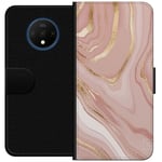OnePlus 7T Musta Lompakkokotelo Ljusrosa marmor