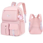 Skolryggsäck för barn, söt estetisk vattentät ryggsäck Rosa Pink L