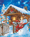 LUOYCXI DIY digital painting adult kit canvas painting bedroom living room decoration painting Christmas snowman cottage-30X40CM