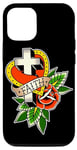 Coque pour iPhone 15 Pro Rose x Crucifix x Christian Cross x Faith Tatouage traditionnel
