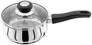 Judge Vista JJ05A Stainless Steel Medium Saucepan, 16cm 1L Shatterproof Vented Glass Lid, Induction Ready, Oven Safe, 25 Year Guarantee
