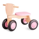 New Classic Toys 11422 Baby Wooden 1 2 Ride Toy, Toddlers First Tricycle for One Year Old, Children Scooter for Age 12 Months with 3 Wheels Pink Color, Trike