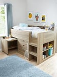 Very Home Aspen Mid Sleeper Bed Frame with Desk, Drawers and Shelves plus Mattress Options (Buy and SAVE!) - Natural - Bed Frame With Standard Mattress, Natural, Size Single 3Ft