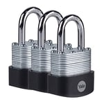 Yale - High Security 40mm Laminated Steel Padlock, Pack of 3 - Open Hardened Steel Shackle - 3 Keys