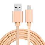 iPhone Lightning till USB kabel i tyg 2m -  Guld (Färg: Guld)