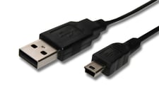 Câble USB A-Mini-B 5 pôles noir/black, longueur 1m, pour ALCATEL, remplace Canon IFC-300PCU / Nikon UC-E3 / Pentax I-USB6 / Sony VMC-14UMB2