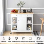 Köksvagn med hjul Köksö med bänkskiva Serveringsvagn med 2 lådor 99 x 46 x 90 cm Vit