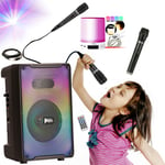 Pack Enceinte Enfant Karaoké Lumineuse Bluetooth MS-KARA-MOOV500 500W 2 Micros - Enceinte Réveil Lumineux - Anniversaire Fête Soirée