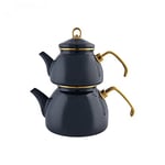 Karaca Retro Enamel Tea Tank Anthracite Tea Maker, Tea Pot, 1.1 liters, Kettle 2.3 liters, Turkish Teapot, Tea Maker, Teapot, Induction Safe, Modern, Family Style, Teapot for Tea Lover