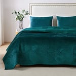 Barefoot Bungalow Riviera Parure de lit et taies d'oreiller en Velours, Bleu Sarcelle, 2 pièces pour lit Simple/XL