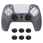 eXtremeRate PlayVital Gray 3D Studded Edition Anti-slip Silicone Cover Skin for ps5 Controller, Soft Rubber Case Protector for ps5 Wireless Controller with 6 Black Thumb Grip Caps
