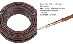 LABGEAR RG6 TV AERIAL DIGITAL SKY SATELLITE VIRGIN COAX CABLE BROWN 25M WIRE