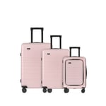 Sæt med 3 Eternitive E3 kufferter / TSA kombinationslås / størrelse S + M + L / farve pink / håndbagage med ekstra lomme og USB-C og USB-A port