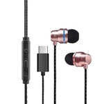IPOTCH Universal USB C Headphones Wired in-ear Earphones Remote & Volume Control,Comfortable - Rose Gold