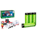 BRIO World Remote Control Travel Train Toy for Kids Age 3 Years Up & Amazon Basics AA Rechargeable Batteries, Pre-charged - Pack of 4 (Appearance may vary)