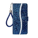 Phone case for Samsung S20FE 5G Flip Case Bling Glitter Sparkle Case, 3D Sequins Leather Wallet Cover with Magnetic Closure, Support Stand and Card Slots, with Lanyard Strap (Blue)