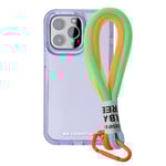case&me Coque avec Cordon Urban pour iPhone 14 Pro, Cordon Polyvalent Amovible, Coque Transparente colorée, Coque Fashion, Violet