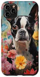 Coque pour iPhone 11 Pro Max Motif terrier de Boston dans un jardin fleuri pour les amateurs d'art de chiens