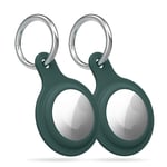 Protective Soft Silicone Case Compatible With Airtag Finder Keyring 2021, Cover Holder Flexible Anti-Scratch with Hook Round Shape (2 packs) Midnight Green