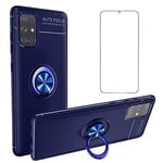Phone Case for Samsung Galaxy A51 5G with Tempered Glass Screen Protector Cover and Magnetic Rugged Ring Accessories Kickstand Full Body Shockproof Silicone Rubber Glaxay 51A G5 Gaxaly S51 Blue