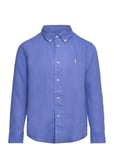 Linen Shirt Tops Shirts Long-sleeved Shirts Blue Ralph Lauren Kids