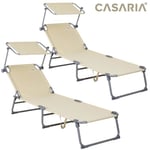 Casaria 2x Chaise longue pliable Hawaii Beige transat avec pare-soleil bain de soleil pour plage jardin camping transport