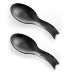 Pretty Jolly Fish Shape Stainless Steel Spoon Rest for Stove Top Metal Spoon Holder for Kitchen Counter Cooking Utensil Rest Rust Resistant Dishwasher Safe 10.6 x 3.8 Inch(Black 2PCS)