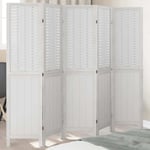 Room Divider 5 Panels White Solid Wood Paulownia vidaXL