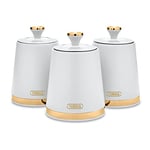 Tower T826131WHT Cavaletto Set of 3 Storage Canisters for Coffee/Sugar/Tea, Steel, White and Champagne Gold