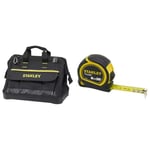 STANLEY 600 Denier Open Mouth Tote Tool Bag, Multi-Pocket Storage Organiser for Tools and Small Parts, 16 Inch, 1-96-183 & Tylon 8m/26ft Pocket Tape Yellow/Black, 0-30-656