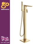 Gold Freestanding Bath Shower Tap Floor Mounted Tall Bath Filler Shower Mixer