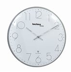 Horloge Murale Radio-pilotée Moderne en Filigrane avec Couvercle en Verre bombé et Cadran très Clair, Ø 40 cm, Aspect chromé
