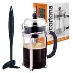 Cortona Classic Cafetiere/ French Press with Scoof Stir + Clean Accessory, 8 cup/ 1 litre (Navy Blue),chrome & glass with navy blue scoof